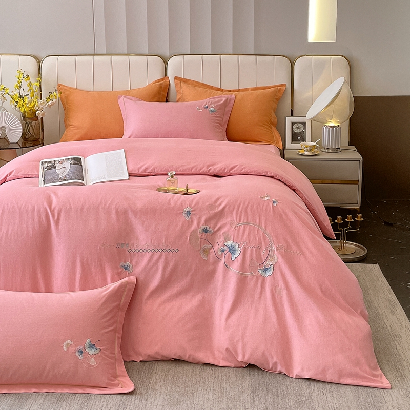 High-grade embroidered brushed cotton four-piece autumn and winter new thickened cotton soft nude sleeping quilt cover ruffled bed sheet - Taobao