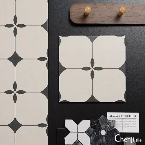 Французская черно-белая ретро-пледа матовая квадратная цветочная плит