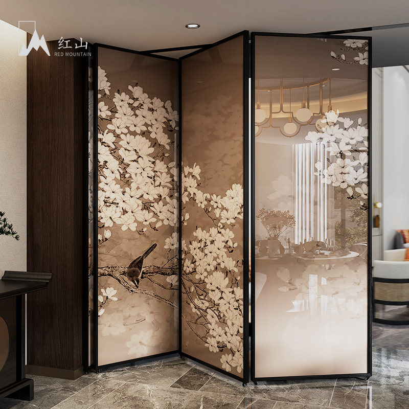 New Chinese living room dining room divided into room box meeting room screen partition wall folding sliding door movable