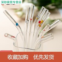 Cute teenage girl high temperature resistant glass straw elbow straw creative transparent water glass juice milk tea Repeat use tube