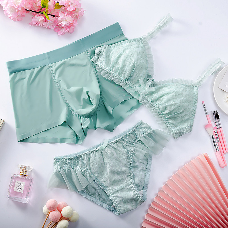 All beauty summer ice silk couple underwear three-piece couple cup bra underwear set sexy