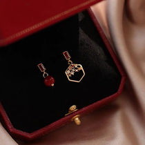 The Palace Museum New earrings s925 pure silver asymmetrical earrings Forbidden City Earrings Earrings Super Fairy CLIFFON WITH RED BEANS