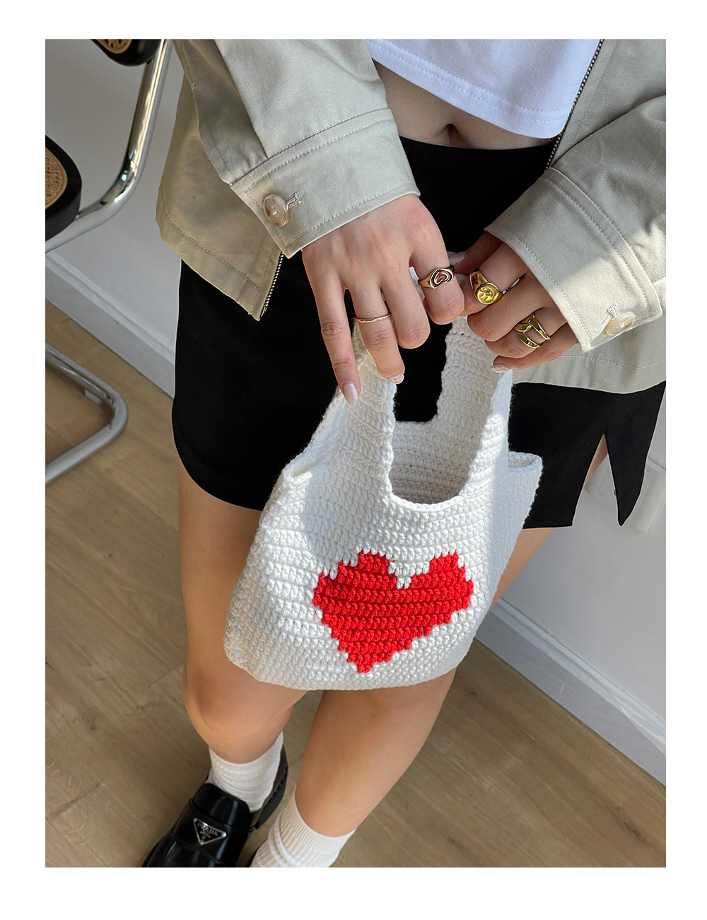 товар из китая 【纯手工】adoor 2色可爱爱心迷你手拎包妈妈手工钩织欧美ins毛线 OTHER