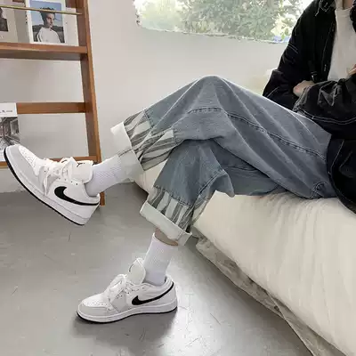 Jeans men loose straight spring and autumn tooling casual pants Korean trend 2021 new summer thin D