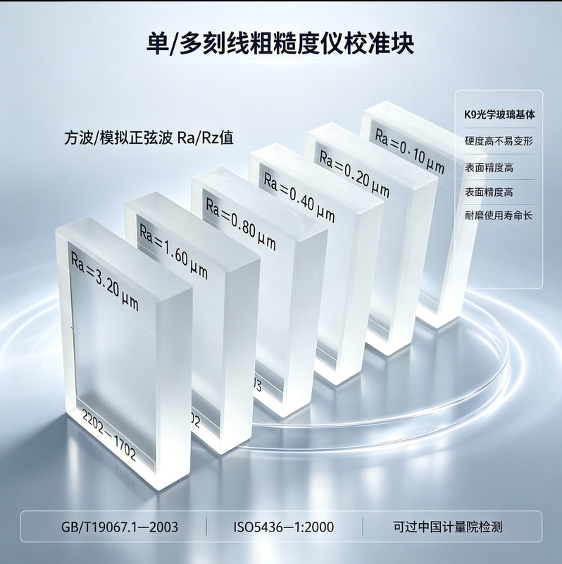 Roughness Multi-Engraved Sample/Calibration Block -K9 Optical Glass Substrate Has High Hardness and Is Not Easily Deformed Roughness Multi-Engraved Sample/Calibration Block -K9 Optical Glass Substrate Has High Hardness and Is Not Easily Deformed