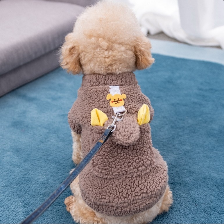 Puppy dog ​​clothes with traction buttons 2021 new winter style net red can pull teddy autumn and winter clothes bitch male dog