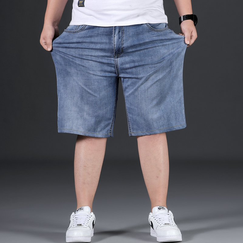 Summer thin denim shorts men's five-point pants loose straight five-point pants middle-aged plus fat plus size wide-leg horse pants