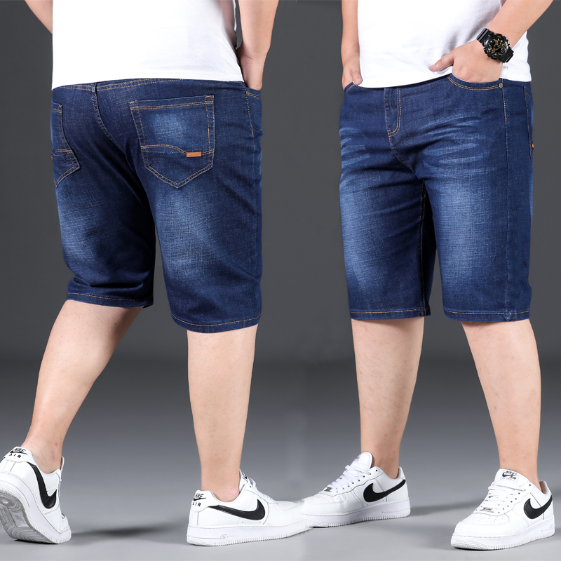 Summer thin section denim shorts men's loose straight tube plus fertilizer plus size casual pants fat guy five-point breeches trendy fat