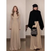 Хаки приталенный трикотажный корсет, флисовая длинная юбка