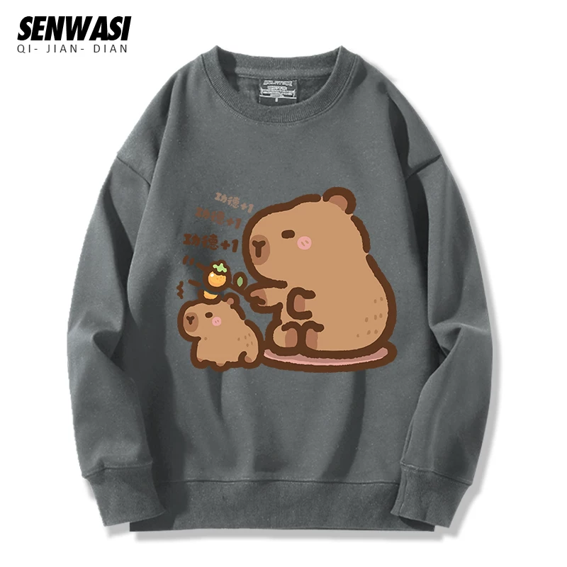 Милоe и симпатичное: кепка Kapibara Capybara Jun Oogway с круглым вырезом, толстый хлопок, футболка для мужчин и женщин, универсальная стильная повседневная одежда