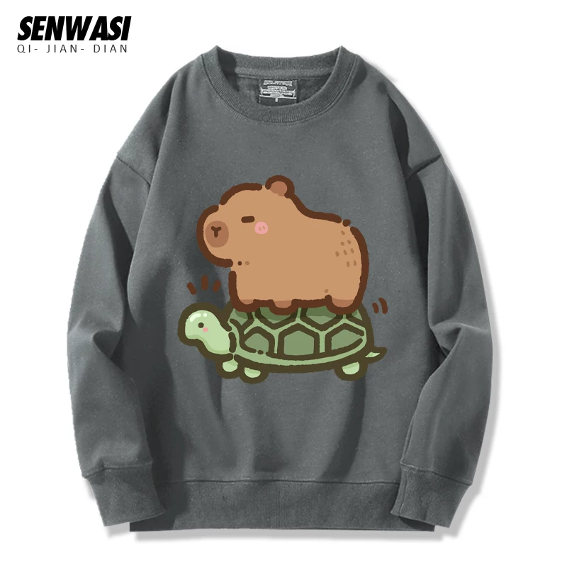 Милоe и симпатичное: кепка Kapibara Capybara Jun Oogway с круглым вырезом, толстый хлопок, футболка для мужчин и женщин, универсальная стильная повседневная одежда