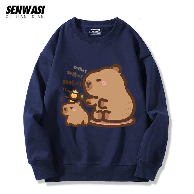 Милоe и симпатичное: кепка Kapibara Capybara Jun Oogway с круглым вырезом, толстый хлопок, футболка для мужчин и женщин, универсальная стильная повседневная одежда