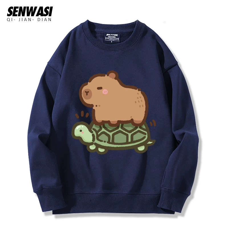 Милоe и симпатичное: кепка Kapibara Capybara Jun Oogway с круглым вырезом, толстый хлопок, футболка для мужчин и женщин, универсальная стильная повседневная одежда