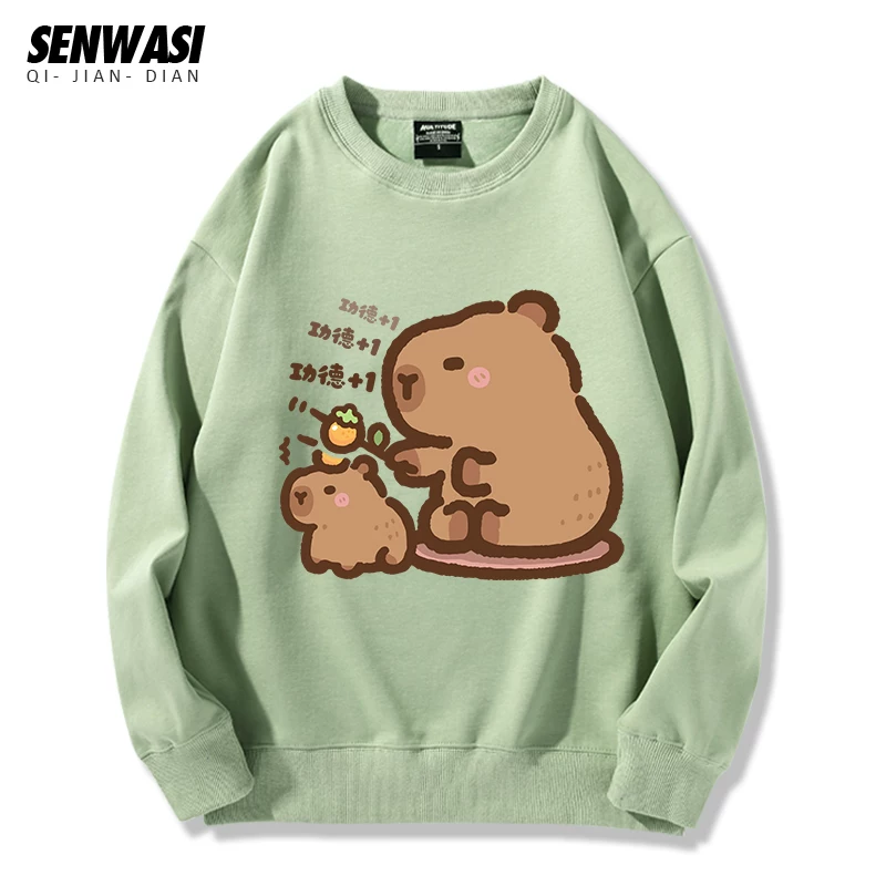 Милоe и симпатичное: кепка Kapibara Capybara Jun Oogway с круглым вырезом, толстый хлопок, футболка для мужчин и женщин, универсальная стильная повседневная одежда
