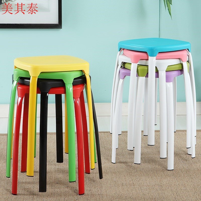 Bench small square stool round chair rebar stool four-legged bedroom Fashion eating stool Home Stool Plus High Non-slip Square Stool
