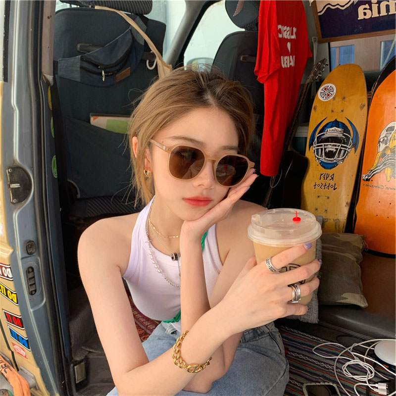 Tea Color Sunglasses Women 2022 New Retro Street Flapping Polarized Sunglasses Nets Red Tides Big Faces Slim Anti UV