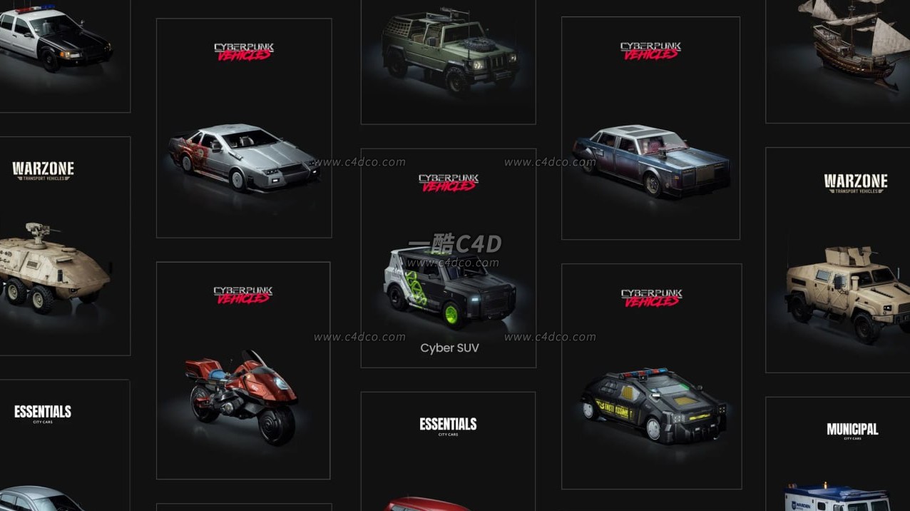 一酷C4D 5款Blender未来科幻赛博风汽车3D模型