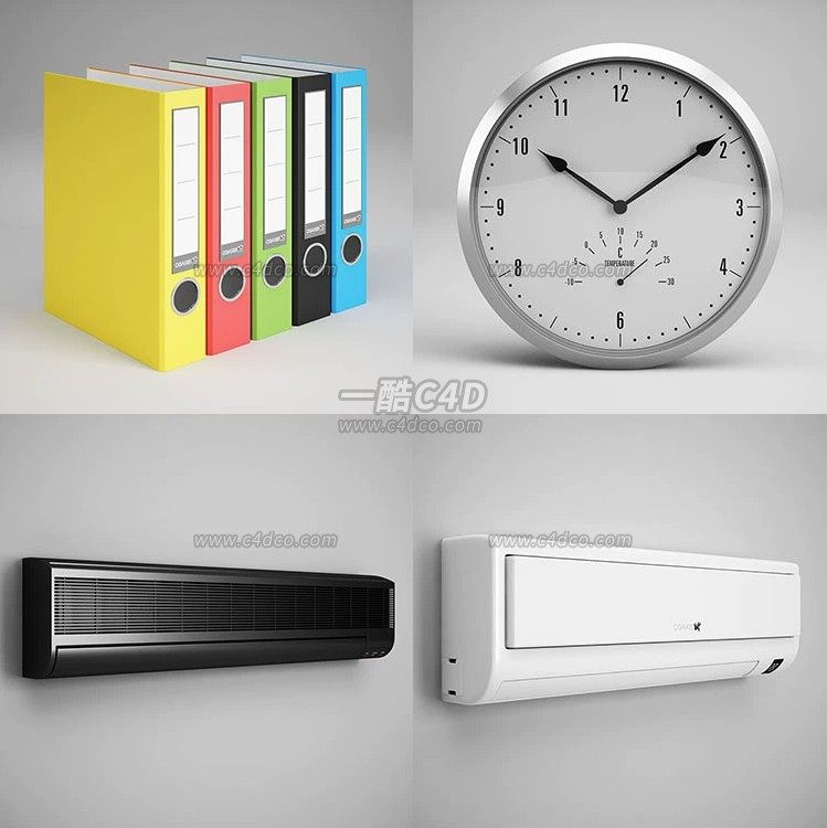一酷C4D 办公用品工具计算订书器 复印机 饮水机 空调3D模型