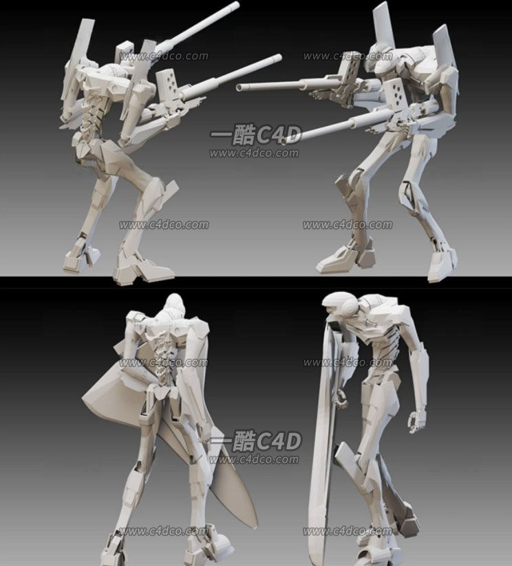 一酷C4D 5个科幻机器人3D模型 白膜无材质