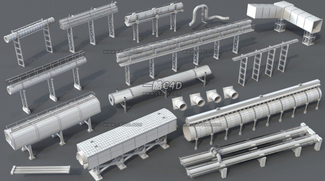 一酷C4D 15个工业管道工程建筑设施3D模型