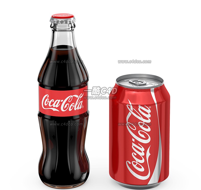 一酷C4D 2款可口可乐饮料瓶子易拉罐3D模型