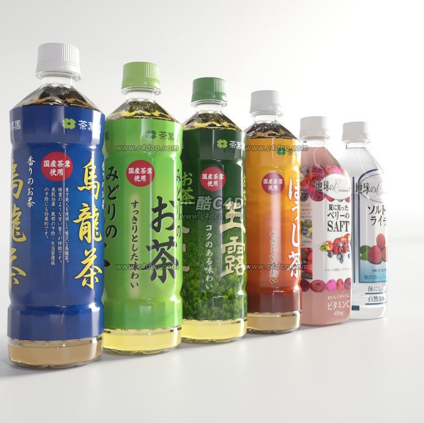一酷C4D 6款茶水饮料超市零售商品3D模型