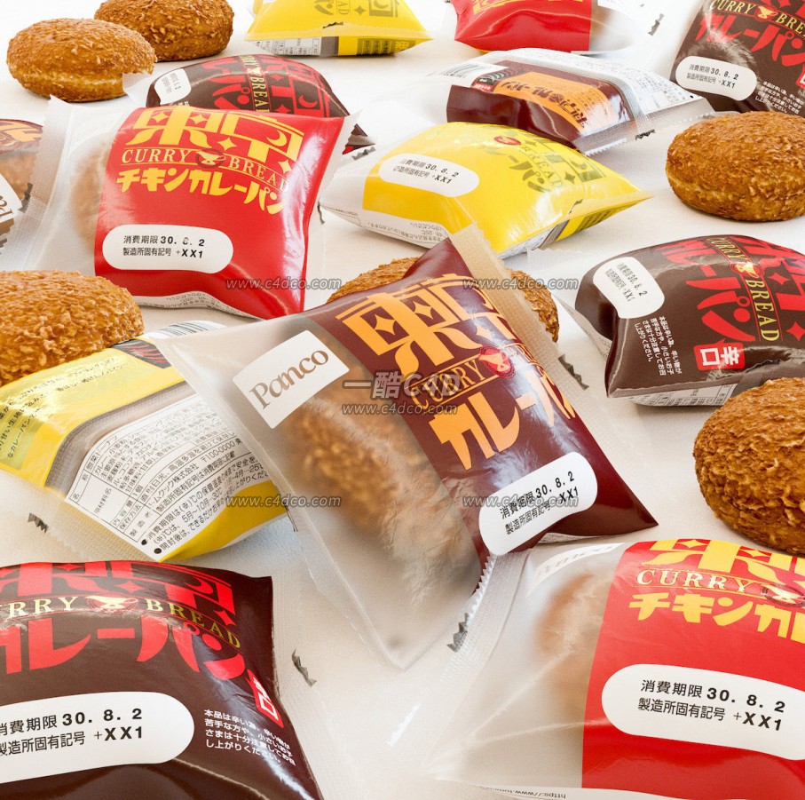 一酷C4D 咖喱甜甜圈零售食物超市小商品3D模型