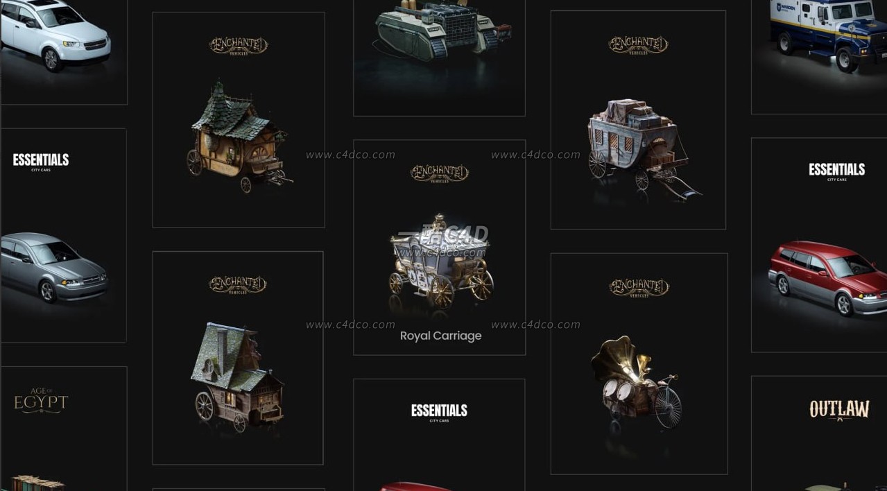 5款魔法乐队旅行车辆3D模型-KitBash3D – Enchanted Vehicles