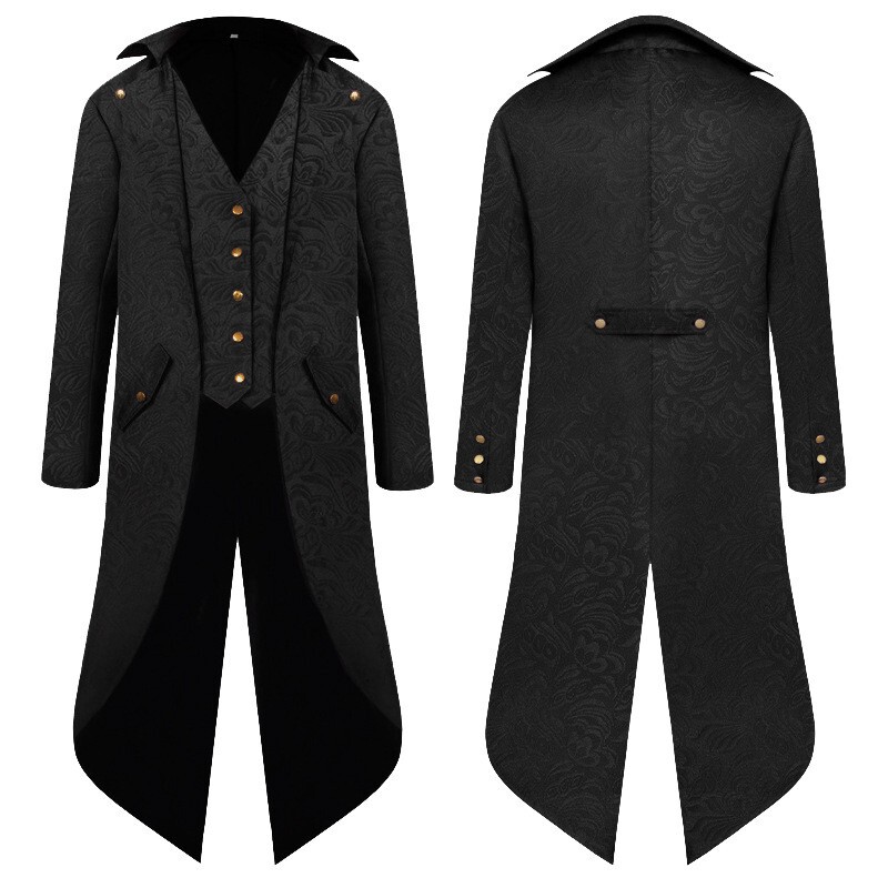 Medieval Retro Clothing, Palace Men's Mid-Length Punk Jacquard Tailcoat, Gentleman's Performance Suit Jacket