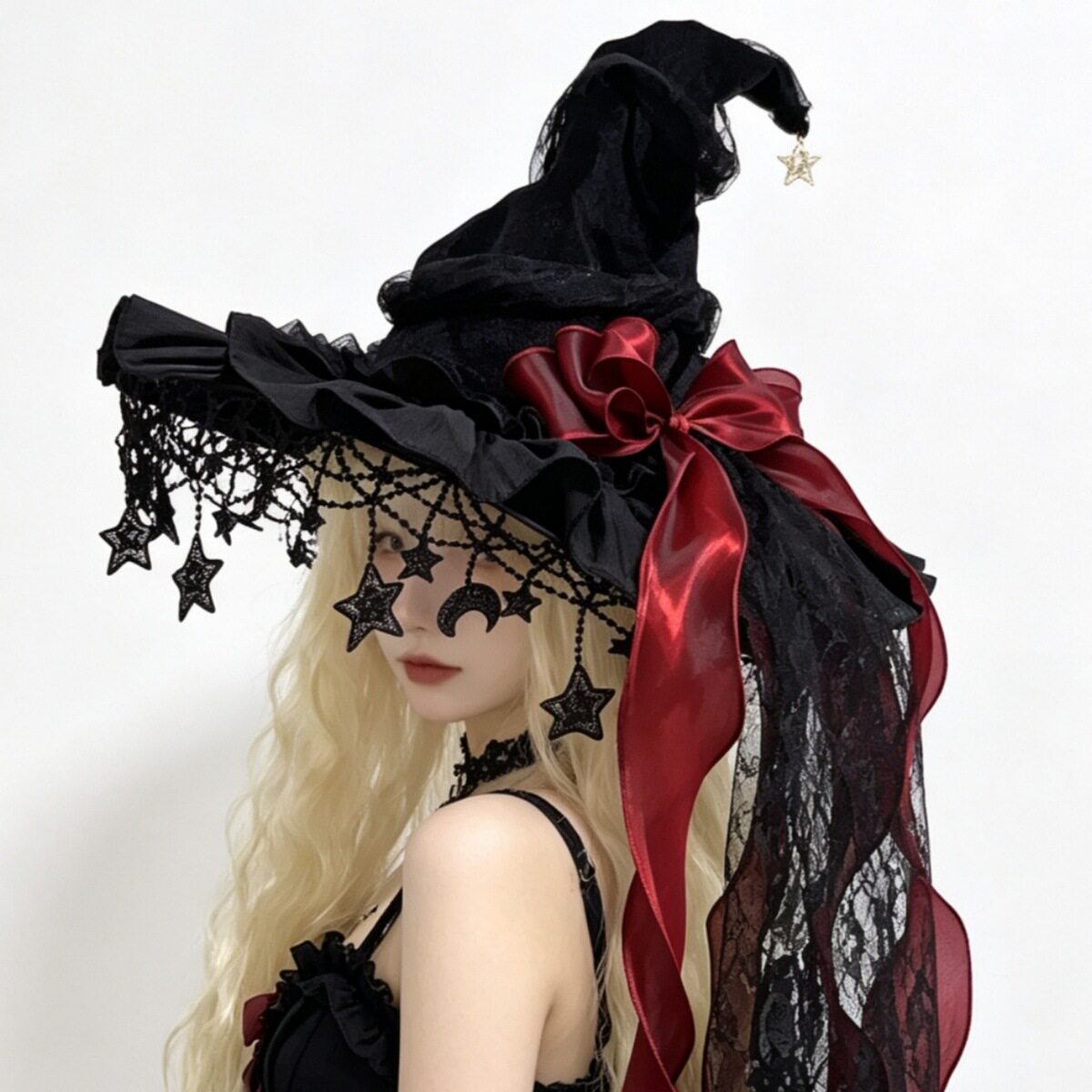 Halloween witch hat wizard hat gothic dark witch Lolita outfit big butterfly hat accessories headdress