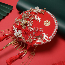 Chinese style fan wedding bride lace married but fan Red Xiuhe light luxury fan finished diy material bag