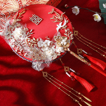 Chinese style fan wedding bride light luxury married but fan lace Xiuhe fan long handle finished diy material bag