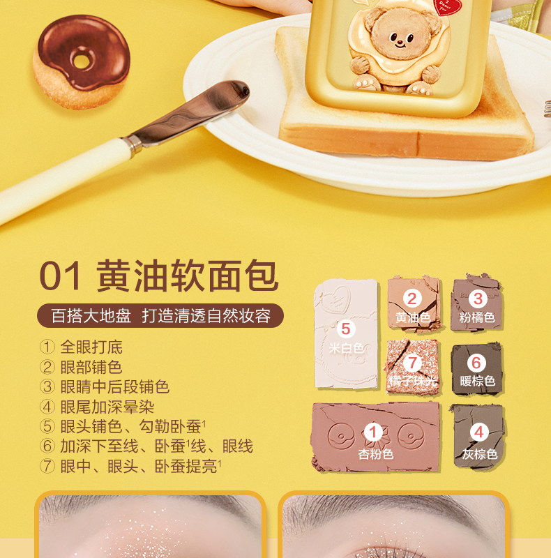 【皮可熊X奶油小熊聯名版禮盒】口紅甜桃小方#S11+口紅奶油吐司S12+七色眼影01 贈聯名餐盤餐具聯名捏捏樂