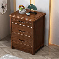 Full Solid Wood Bed Head Cabinet Walnuts Wood Storage Cabinet Modern Chinese Three Pumping Bucket Cabinet Plus Lock Bedroom Storage
