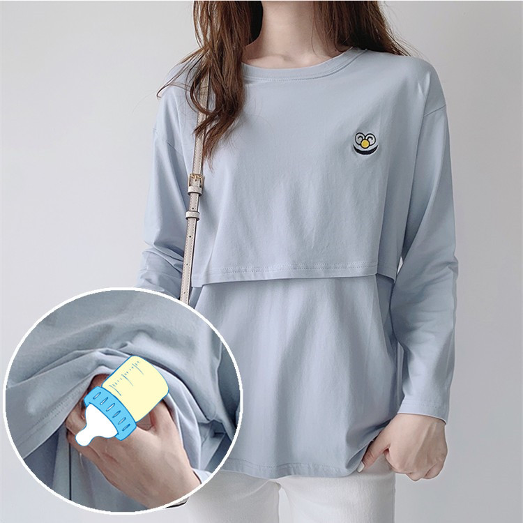 Pure Cotton Nursing Clothes, Long-Sleeved T-Shirts for Going Out, Short-Sleeved Clothes for Hot Moms during Breastfeeding Period, Spring and Autumn Postpartum Nursing Tops