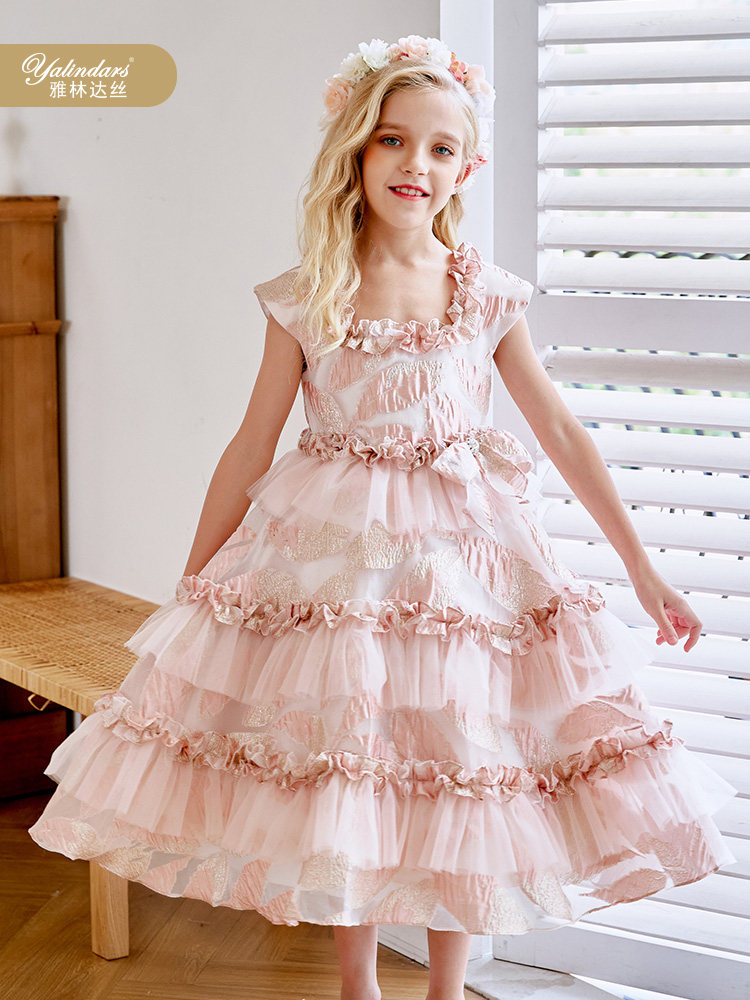 Yalinda silk girls cake dress skirt large swing skirt 2022 performance high order birthday party princess dress dress