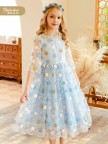 Yallinda silk girl spring dress 2022 new lace princess dress round collar embroidered little girl A note dress dress