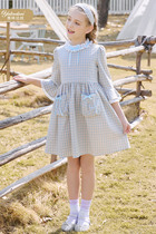 Yallinda silk girl dress with dress spring dress 2022 new round collar child long sleeve princess nepotism plaid skirt tide
