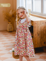 Yallinda Silk girls Broken Flowers Dress dress 2022 new Summer French style printed pure cotton Childrens Princess Leia dress
