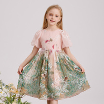 Yallinda silk girl spring dress 2022 new skirt foreign air dress 100 plexe printed snowspun PompongPrincess dress