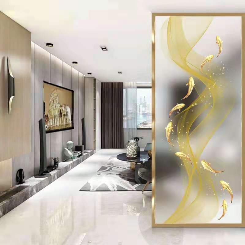 Modern simple art glass partition screen new Chinese background wall living room shade colored glaze decorative painting TV cabinet