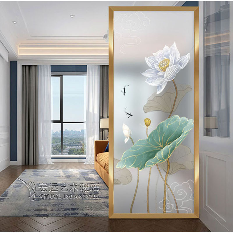 Simple art glass partition screen living room frosted glass small apartment custom color glaze decoration double-sided light transmission
