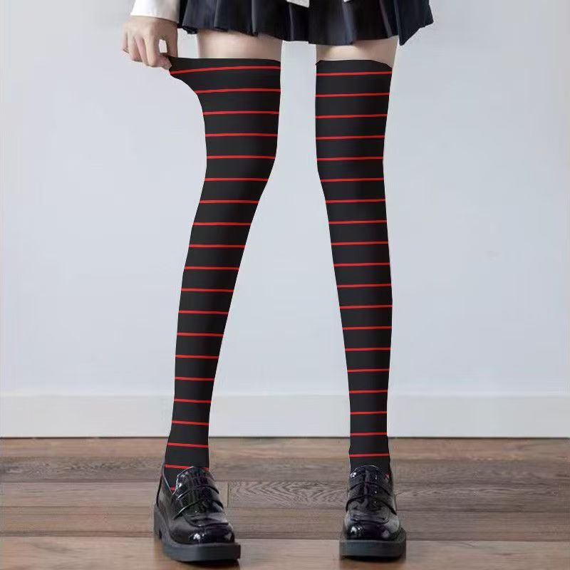 Hotel Transylvania Mephisto Cosplay Long Socks Black with Red Stripes Dark Style Thigh-High Socks Striped Versatile Over-The-Knee Socks Hotel Transylvania Mephisto Cosplay Long Socks Black with Red Stripes Dark Style Thigh-High Socks Striped Versatile Over-The-Knee Socks