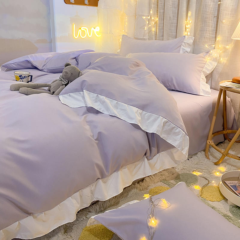 Public Main Wind Teenage Girl Hearts Bed Four Pieces Of Lace Quilt Cover Bed Single Student Dormitory Three Sets of Ins Wind Quilt Wind