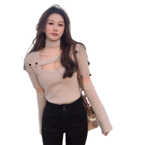 Gentle style detachable square collar knitted bottoming shirt for women autumn and winter new slim fit halterneck chic top