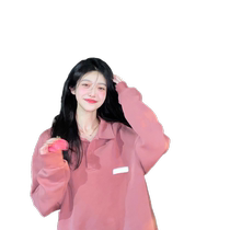 Retro Pink POLO Collar Loose Sweater Womens Spring New Lazy Trendy Brand Casual Couple Wear Pullover Top