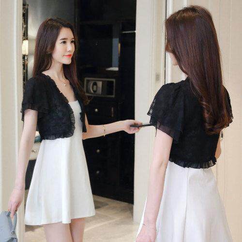 Summer Sun Protection Clothing Lace Shawl Small Cardigan Jacket Versatile Chiffon Shirt Short-Sleeved Thin Top for Women