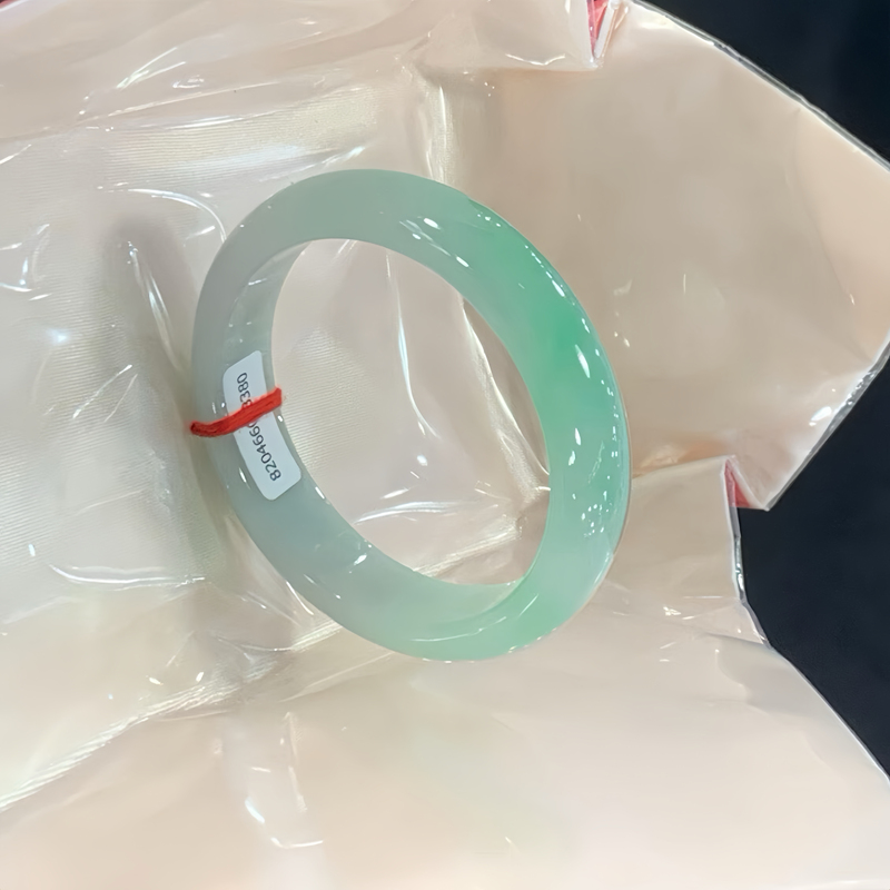 Natural Myanmar A-Grade Genuine Ice Green Jade Bracelet, Light Green Jade Bracelet, Full Circle Bracelet with Small Opening Natural Myanmar A-Grade Genuine Ice Green Jade Bracelet, Light Green Jade Bracelet, Full Circle Bracelet with Small Opening