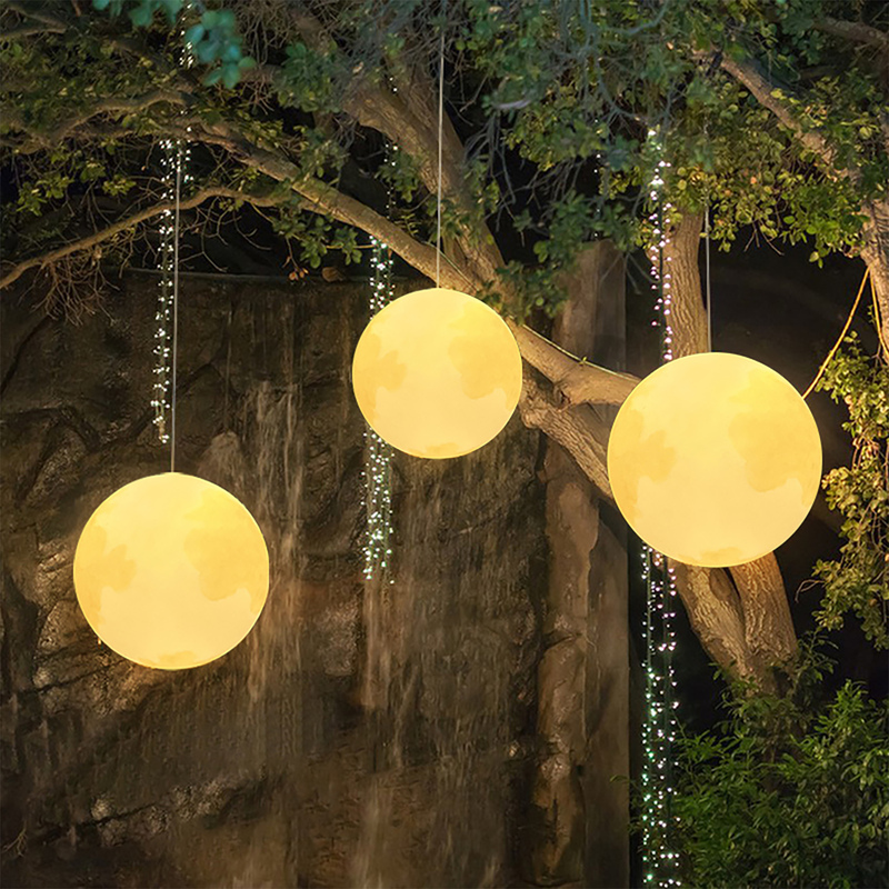 Outdoor Tree Moon Pendant Light Mid-Autumn Festival Lantern DIY Hand-Painted Moon Lamp Atmosphere Arrangement Scene Decoration Hanging Ornament