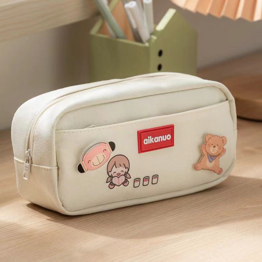South Korea Large-capacity Canvas Pen Bag minimalist for boys and girls Multi-functional stationery pen Box beginnins high school students pencil bags